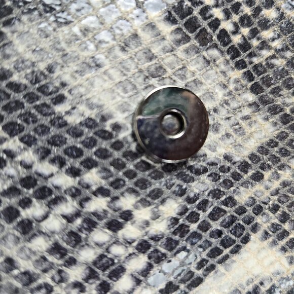 BCBGMaxAzria Leather Snakeskin Print Clutch Silver Stud Embellishment Black Trim - Picture 9 of 16